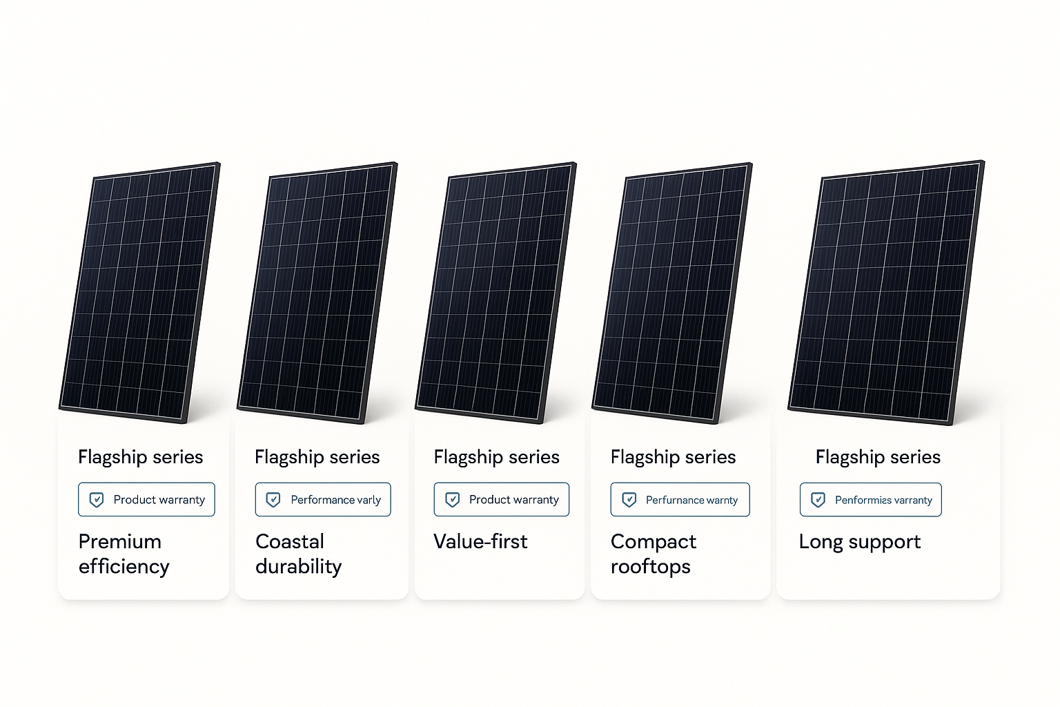 Brand tiles — five-card grid with flagship panels Flow showing quote, accredited install, federal upfront discount, NSW VPP enrolment, incentive and ongoing credits.