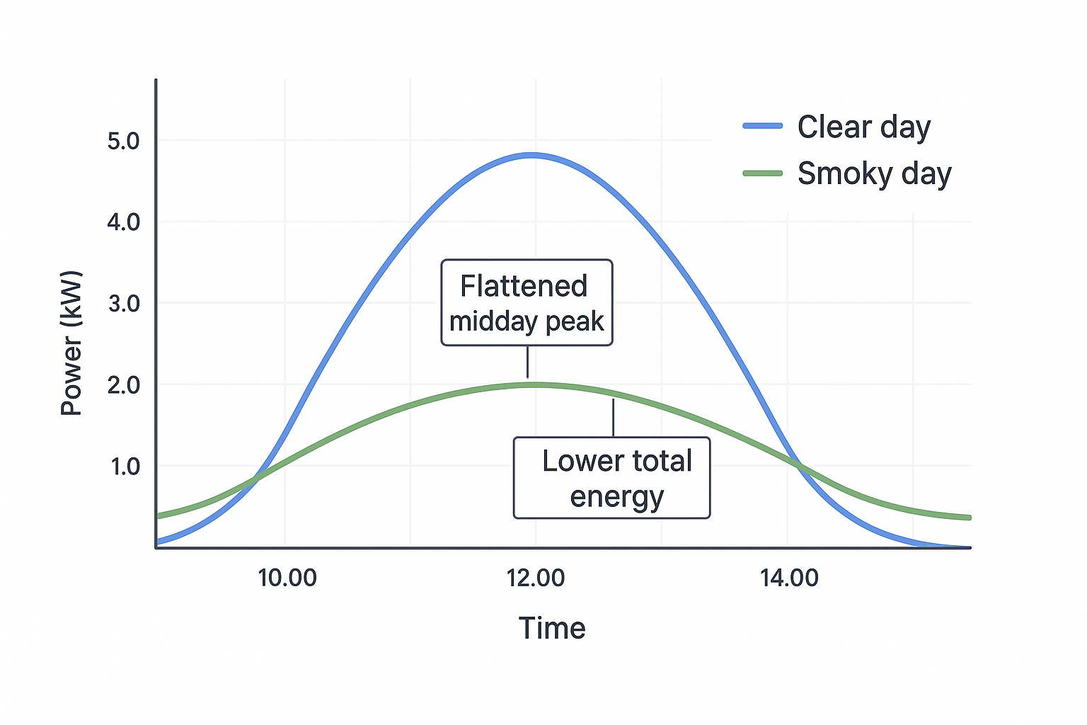 Monitoring view — clear day vs smoky day curves Flow showing quote, accredited install, federal upfront discount, NSW VPP enrolment, incentive and ongoing credits.